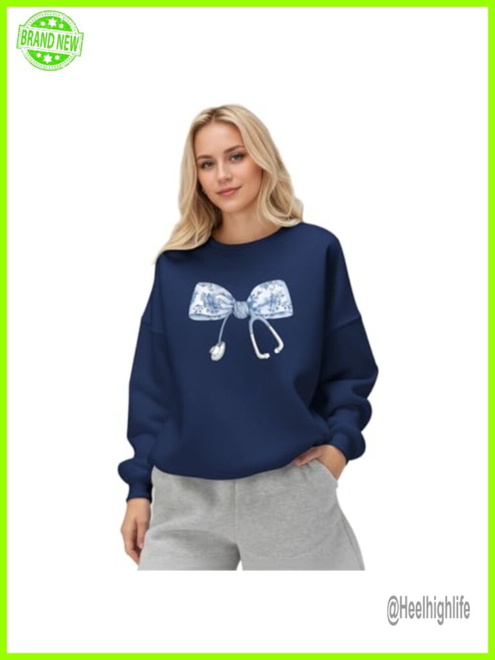 Nurse Sweatshirt Bow Stethoscope Floral Crewneck Long Sleeve Pullover
